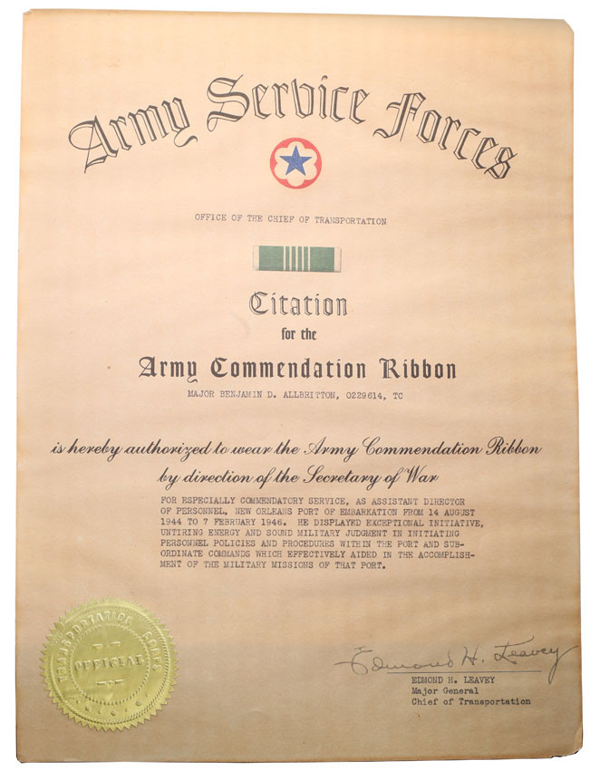 USA. Dyplom nadania przez Sekretarza Wojny Baretki Chwały